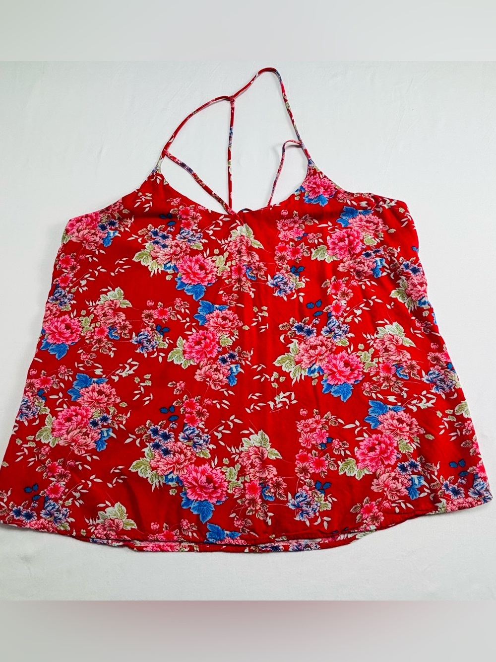 No Boundaries Floral Red Strappy Women's Tank Top W502